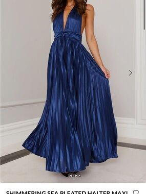 Hello Molly Navy Pleated Halter Maxi Dress